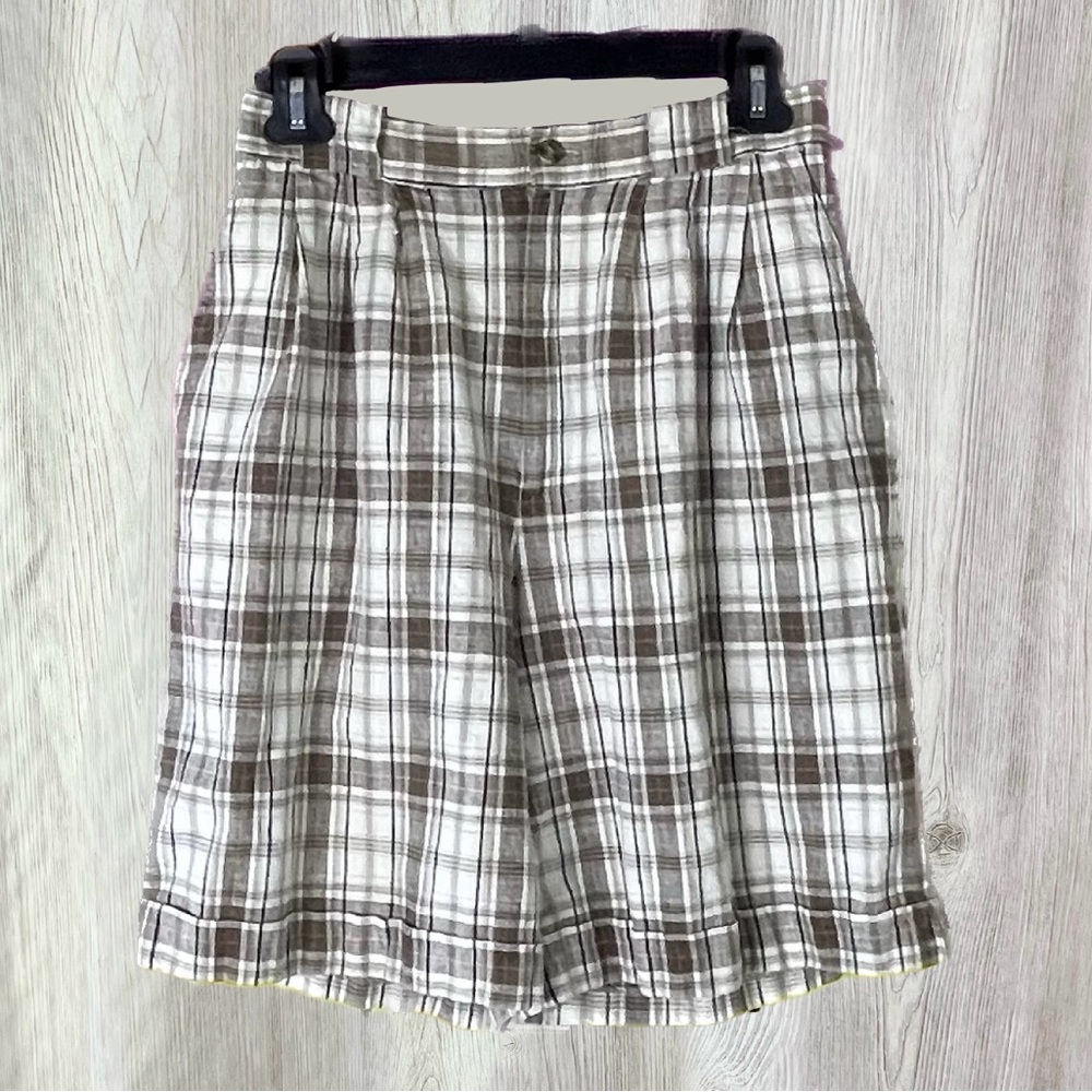 Fundamental things Vintage Plaid High-Rise Women's Bermuda Shorts size 10 brown